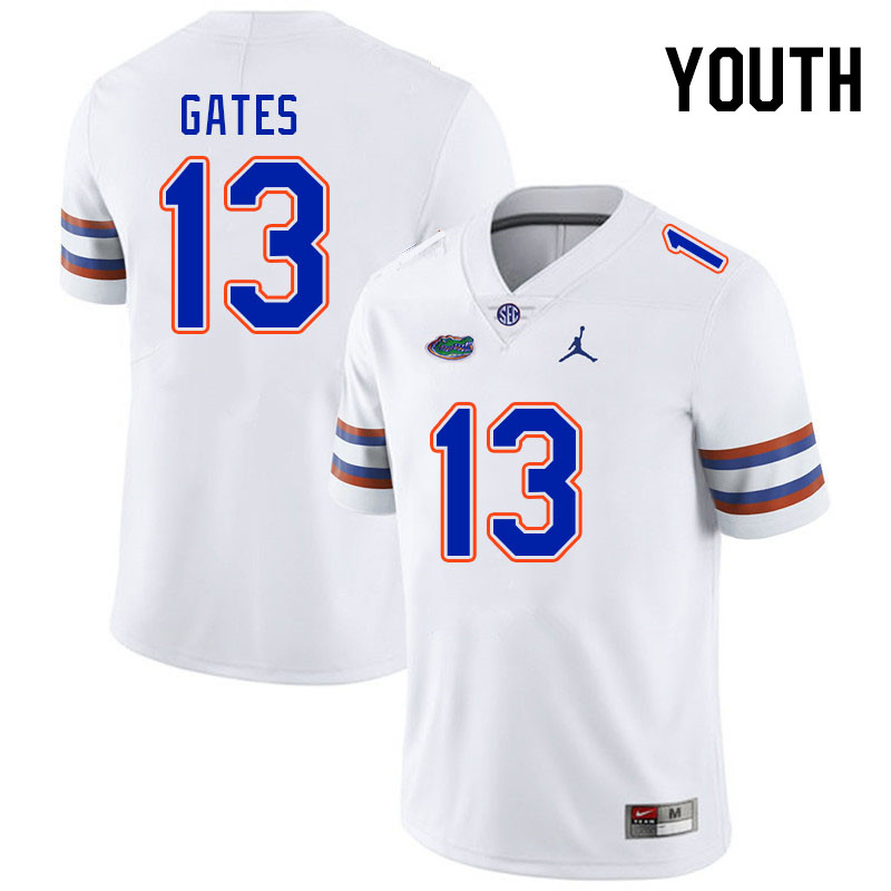 Youth #13 Aaron Gates Florida Gators College Football Jerseys Stitched-White - Click Image to Close